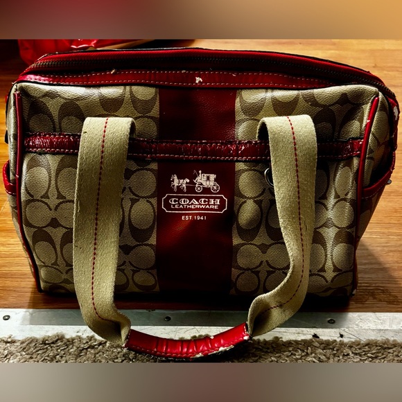 Coach Heritage Stripe Satchel Red leather accents Lot of wear Restoration bag - Picture 2 of 14